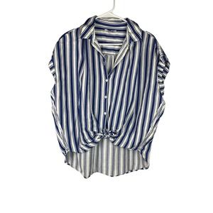 Madewell Central Shirt in Shea Stripe Blue White Oversized Cotton Large